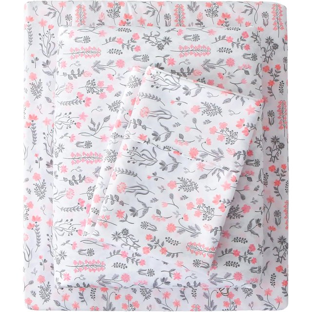 Floral King Sheet Set Piece Vintage Pink & Yellow Flower Patterned Bed Sheets Soft Breathable Microfiber Sheets with Deep Pocket Fitted Sheets & Pillowcases