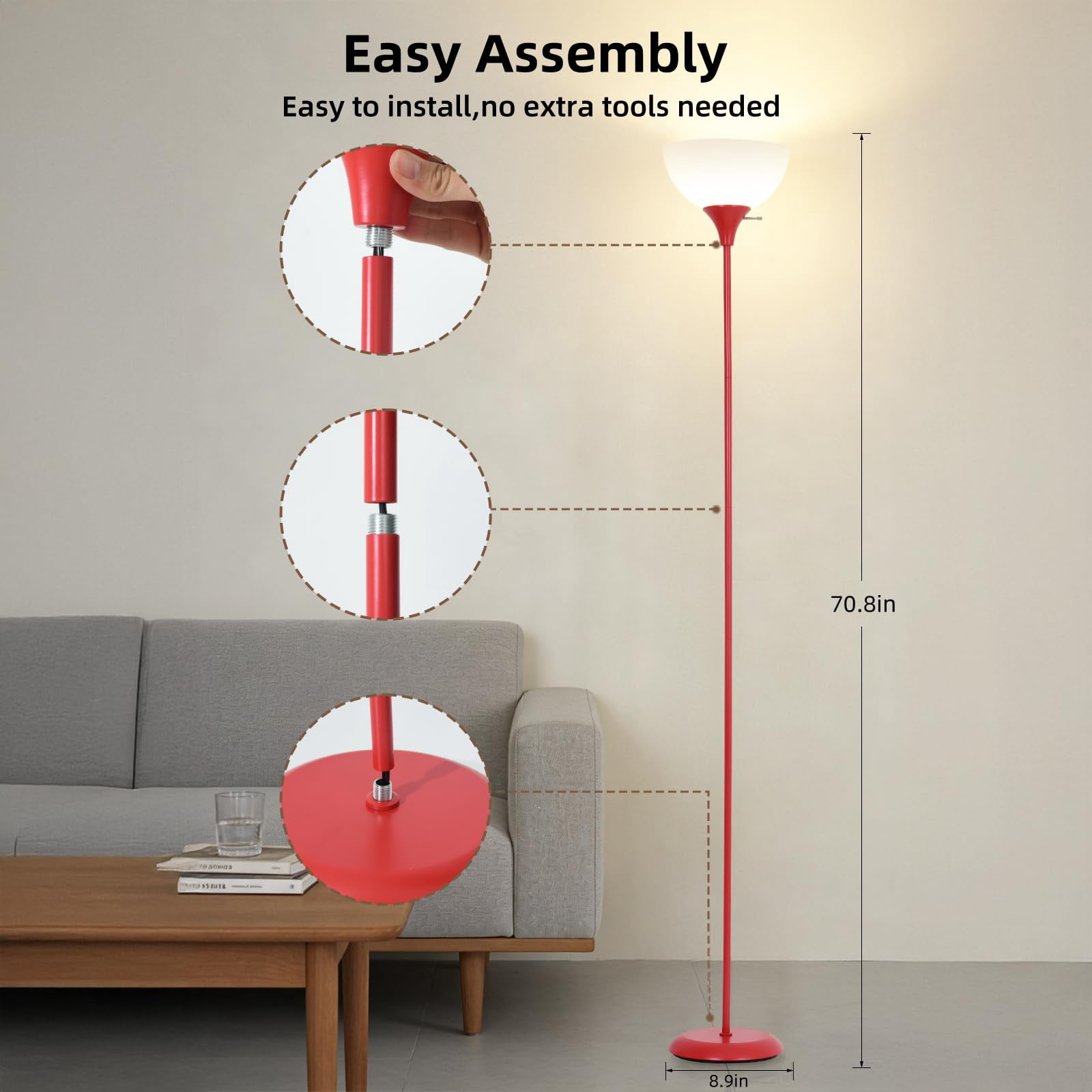 Red Floor Lamp Dimmable Standing Lamp for Living Room Bedroom Study Office Kids