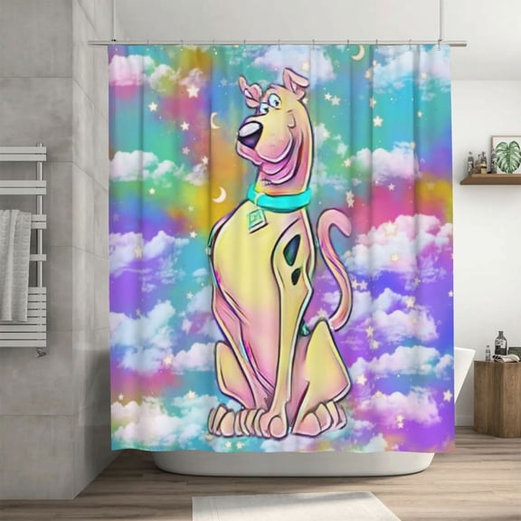 Scooby Doo Shower Curtain, Lovely Cartoon Shower Curtains Set for Kids Boys Girls College Dorm Bathroom, Waterproof Restroom Bathtub Decor Accessories with 12 Hooks 72X72 Inch Iron
