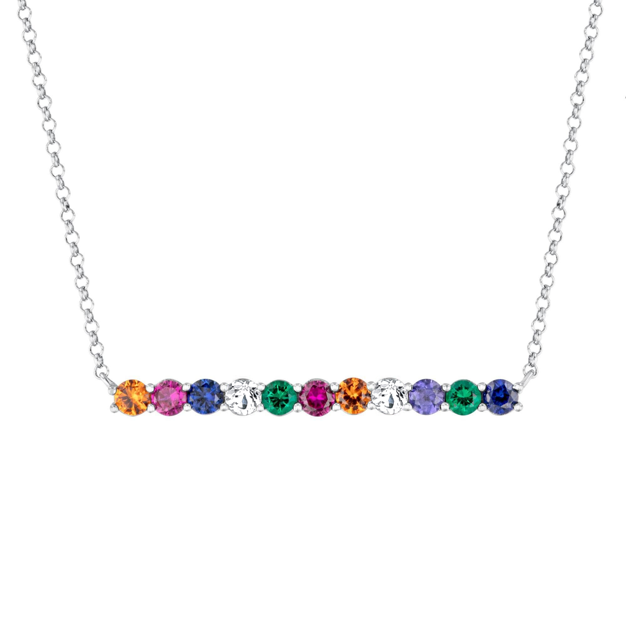 Brilliance 925 Sterling Silver Created & Genuine Rainbow Sapphire Necklace