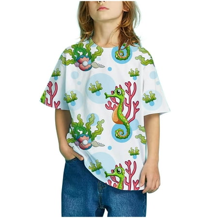 

Tejiojio Girls and Toddlers Soft Cotton Clearance Girls Boys Fashion Short Sleeve Gradient Print Tops Child Crewneck Summer Casual Loose Tshirt