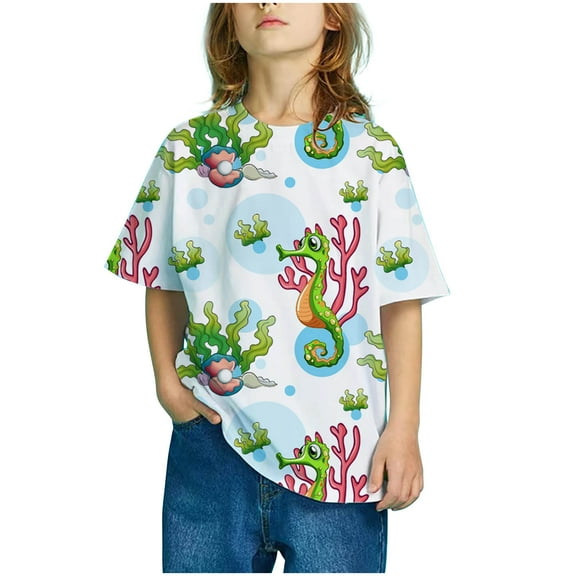 Honeeladyy Girls Boys Fashion Short Sleeve Gradient Print Tops Child Crewneck Summer Casual Loose Tshirt Girls' summer clothes