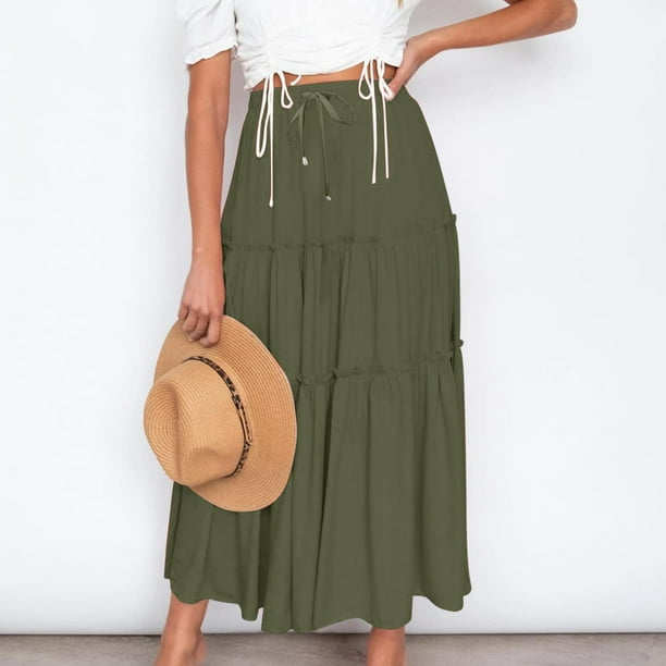 OAVQHLG3B Fashion Women Maxi Skirt Solid Color Casual