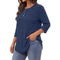 thumbnail image 3 of WellSize 3/4 Sleeve Blouses for Women Plus Size Henley Shirts Casual Crew Neck Tunic Tops Trendy Fall Pullover, 3 of 10