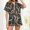 Dark Gray-B, variant on SwiftWear Women's Summer Vintage Print Button. Pajama Set 2 Piece- Retro Collar Short Sleeve Top & Shorts Cozy Loungewear