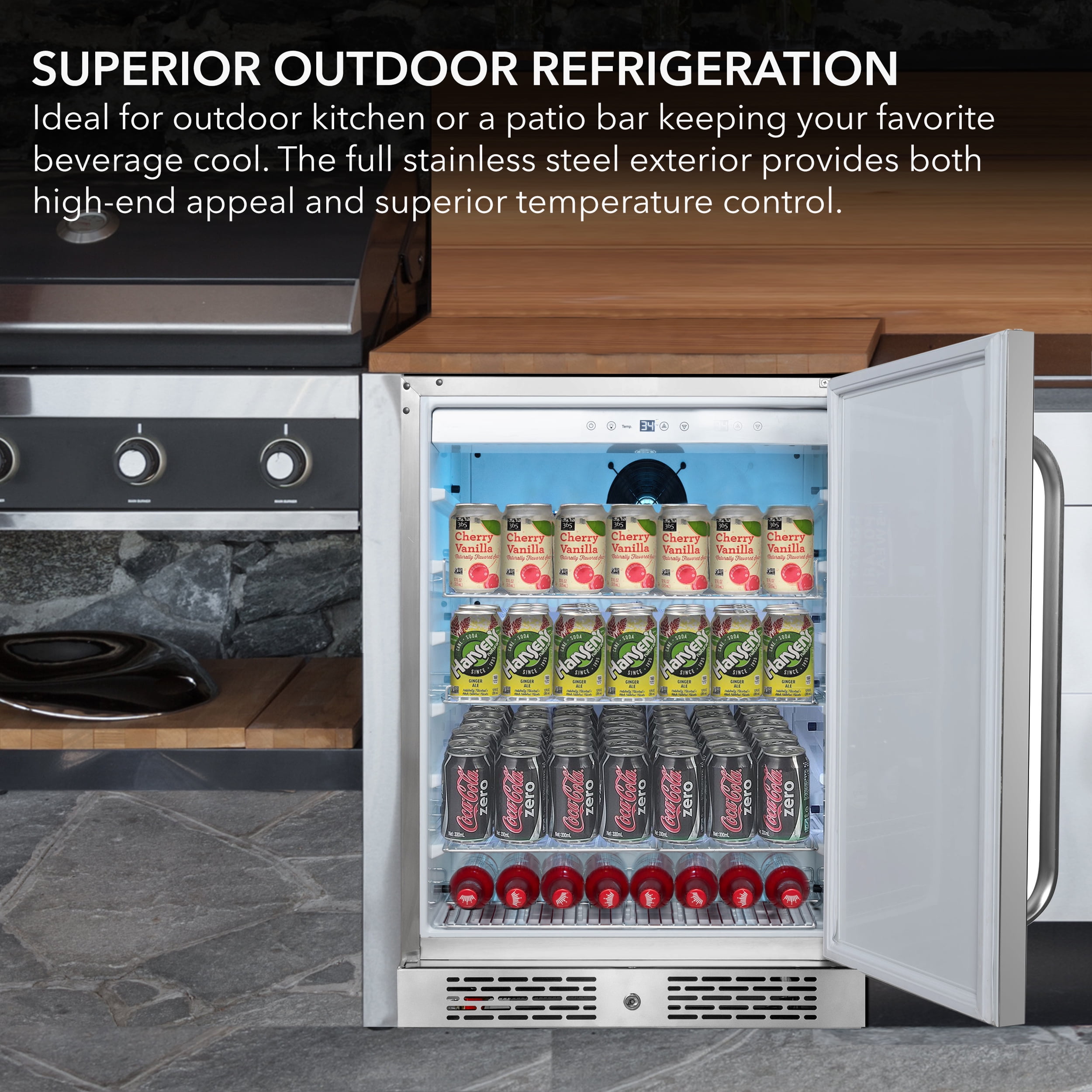Whynter 24-Inch Energy Star Indoor/Outdoor Beverage Refrigerator, 5.3 Cu. Ft. Built-In Stainless Steel Cooler Fridge with Lock