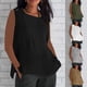 thumbnail image 1 of Blusa de manga larga,Blusa plisada sin mangas para mujer, cuello redondo, efecto lino, 100 % poliéster, corte holgado para uso informal, sopatenor, 1 of 8
