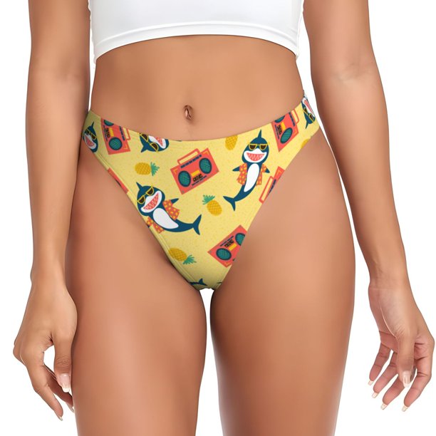 Balery Pineapples Sharks In Hawaiian Tangas de Algodón para Mujer con Estampado – Ropa Interior Sexy, Transpirable, G-string-X-Small