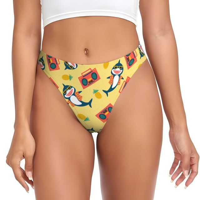 Balery Pineapples Sharks In Hawaiian Tangas de Algodón para Mujer con Estampado – Ropa Interior Sexy, Transpirable, G-string-4X-Large