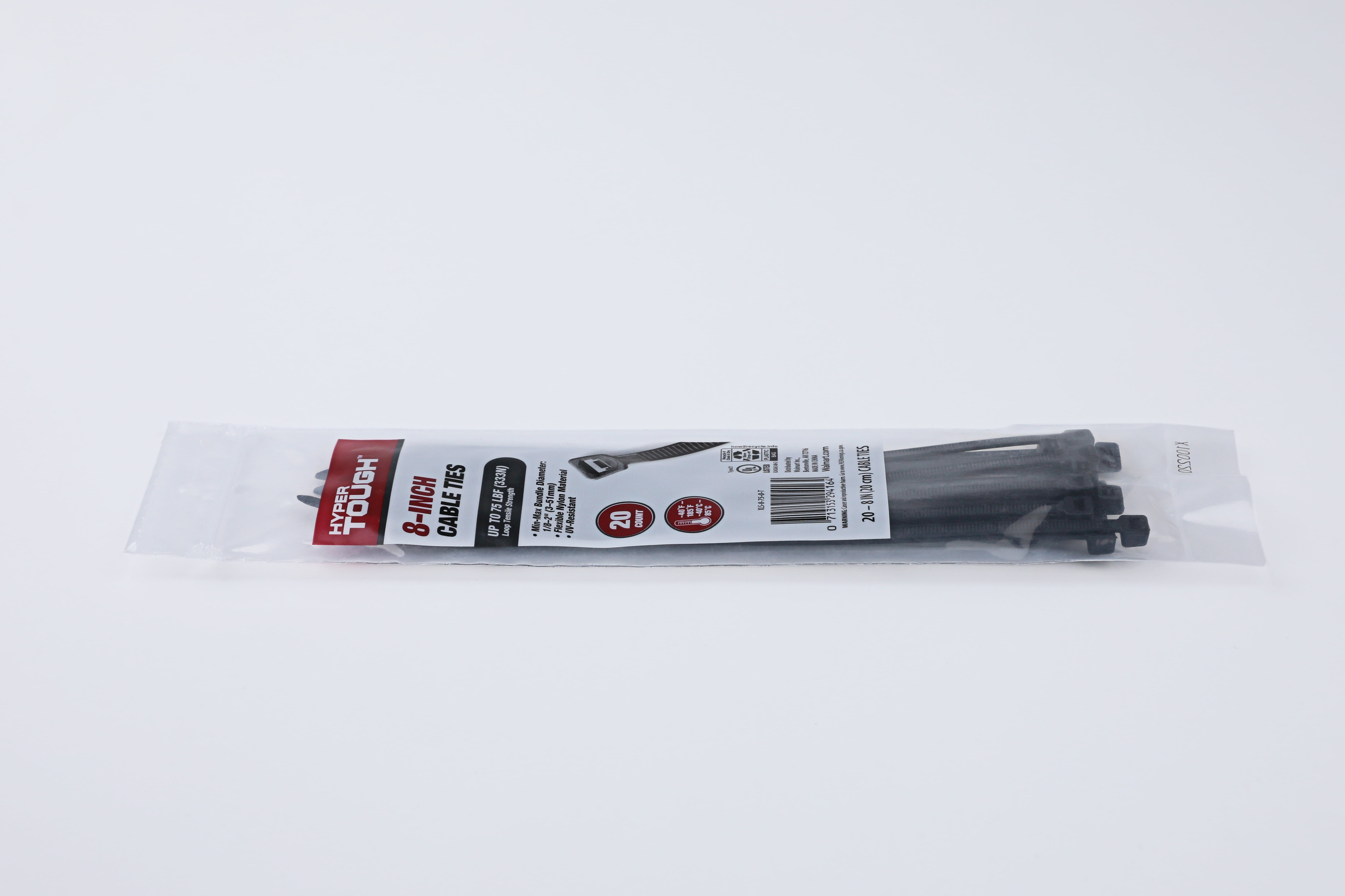Hyper Tough 8 inch Cable Tie Uv Black 20Pcs