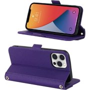 Crossbody Wallet for iPhone 12 Pro Max Case with Adjustable Lanyard Strap Credit Card Holder 6.7,PU Leather Handbag Purse Kickstand Make Up Mirror Cover Case for Men Women Girl,Purple