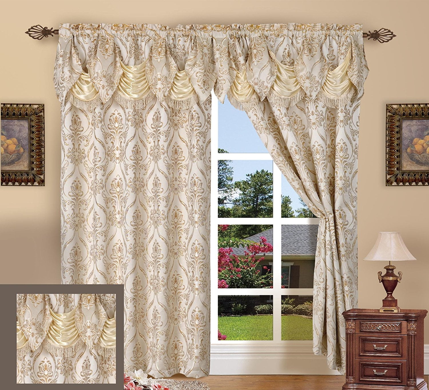 WINDOW CURTAIN SET ELEGANT Drapes with Backing Valance Brown 2 Panel By COMFORT 