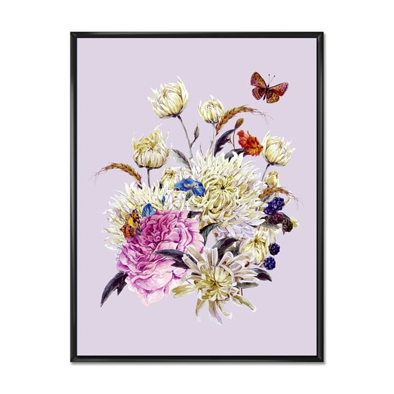 Designart 'Ancient Chrysanthemums With Bouquet I' Traditional Framed Canvas Wall Art Print