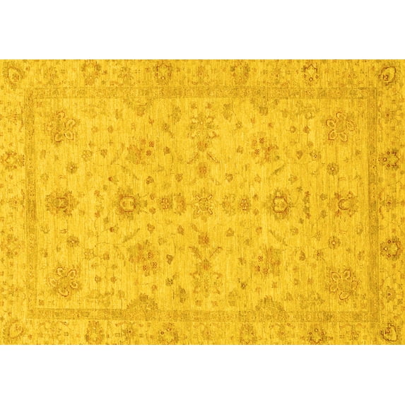 Ahgly Company Machine Washable Indoor Rectangle Oriental Yellow Traditional Area Rugs, 5' x 8'