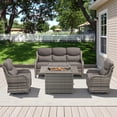 thumbnail image 3 of POCASSY All Weather Wicker Patio Furniture Set with Fire Pit, 6-INCH Extra Thick Cushion 4 Pieces Modural Outdoor Sofa Set with Swivel Glider Chair, Ottoman, and 41" Fire Pit Table, Gray/Gray, 3 of 14