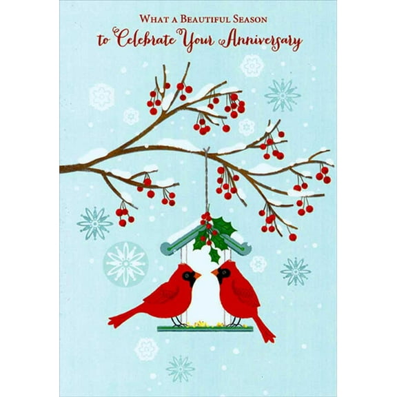 Designer Greetings Two Cardinals on Teal and White Birdhouse Christmas Wedding Anniversary Card