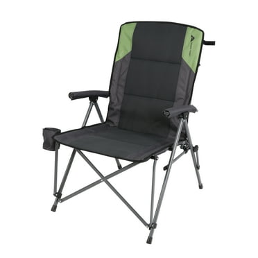Ozark Trail High Back Hard Arm Outdoor Adult Camp Chair with Cup Holder, Polyester, Green