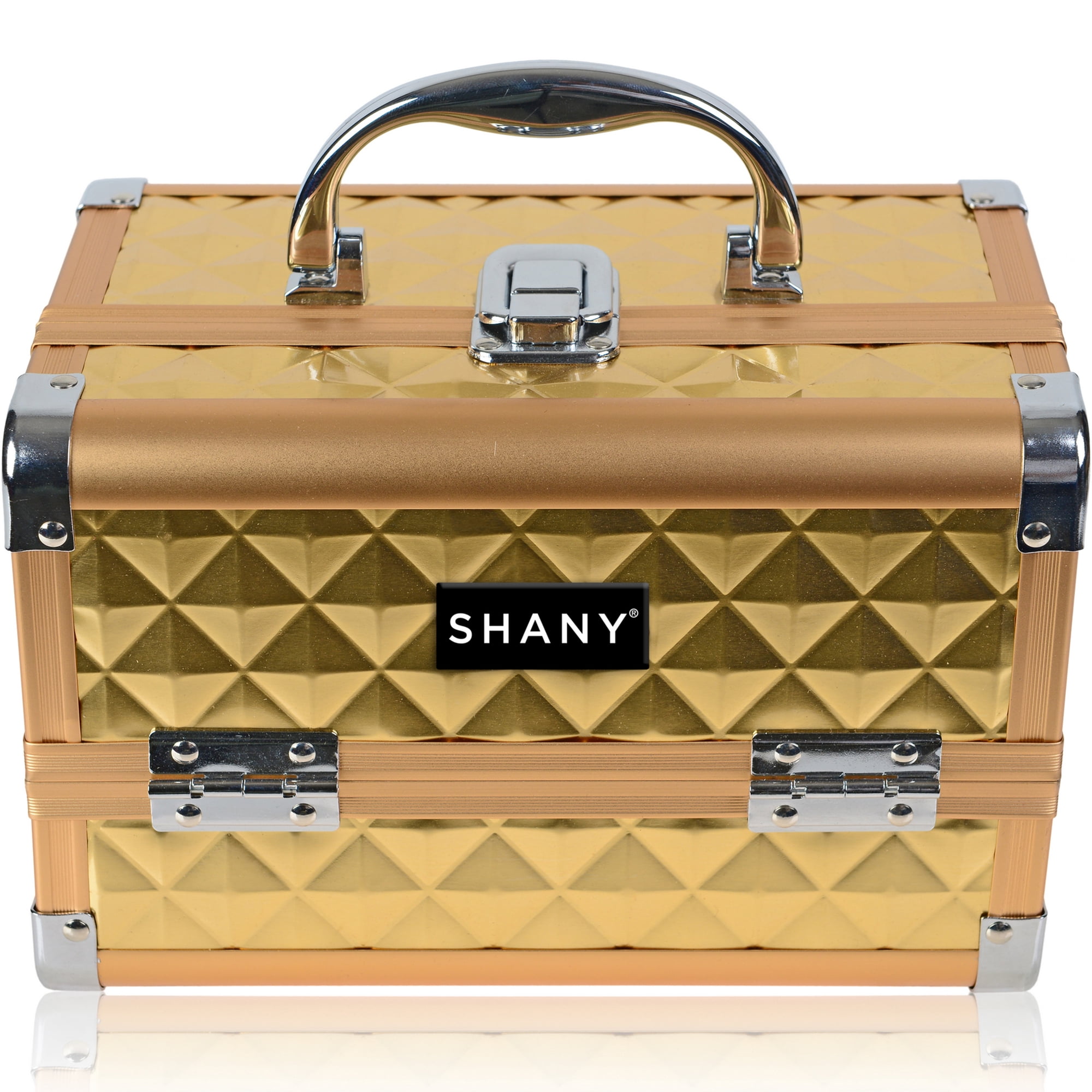 SHANY Chic Makeup Train Case Cosmetic Box Portable Makeup Case Cosmetics Beauty Organizer Jewelry storage with Locks , Multi trays Makeup Storage Box with Makeup Mirror - Golden House