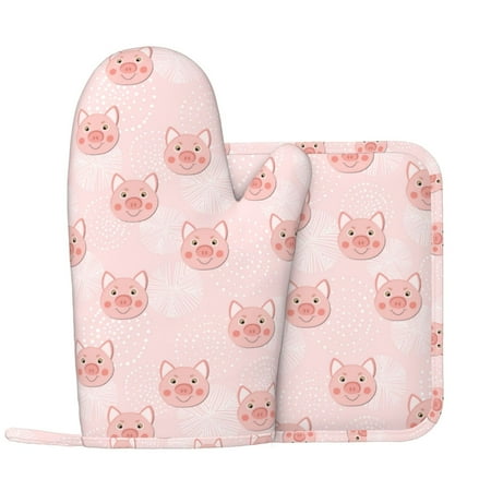 

Cute Pig Face Oven Mitts and Pot Holders Sets Heat Resistant Silicone Oven Mitts Pot Holders for Kitchen Cooking Baking Non-Slip Oven Gloves Hot Pads Potholders