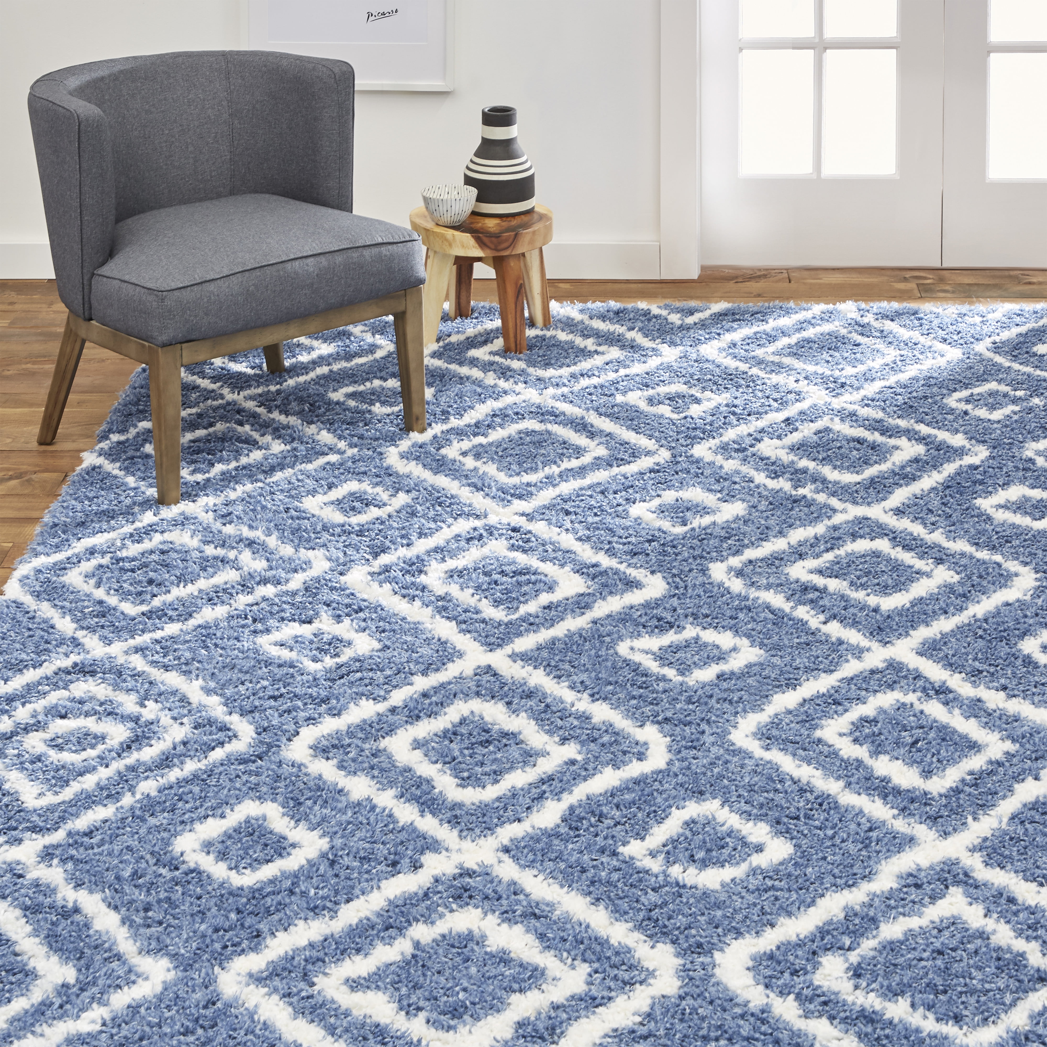 Laura Hill Cambridge Brooks Area Rug, Blue/Ivory, 3'9"x5'4" Walmart