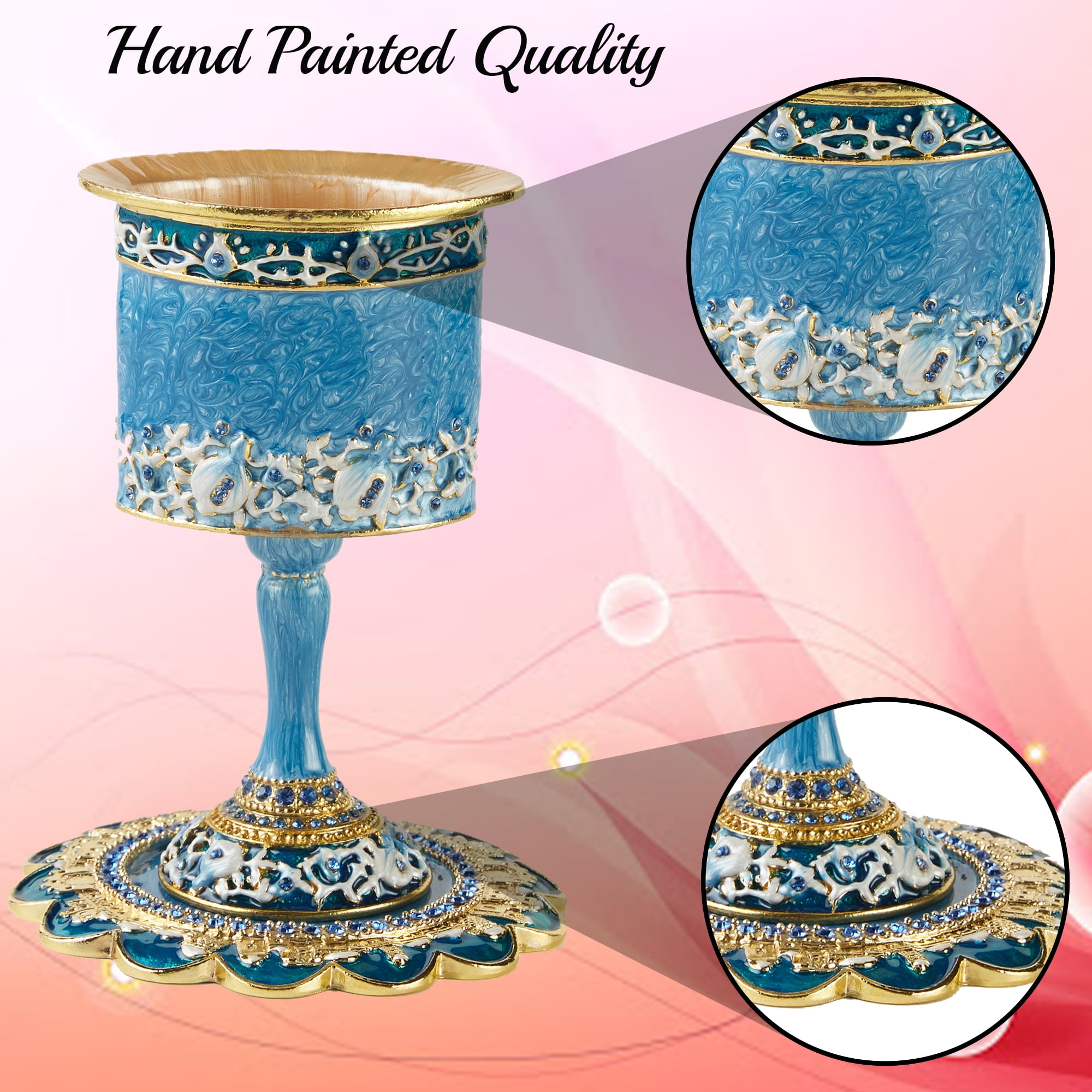 Details about   Matashi Hand Painted Enamel Tall 5 In Kiddush Cup Set with Stem and Tray For Mom 
