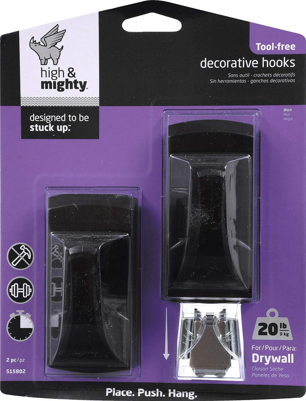 HIGH & MIGHTY 515802 2 Piece Plastic Hook, 20 lb, Black