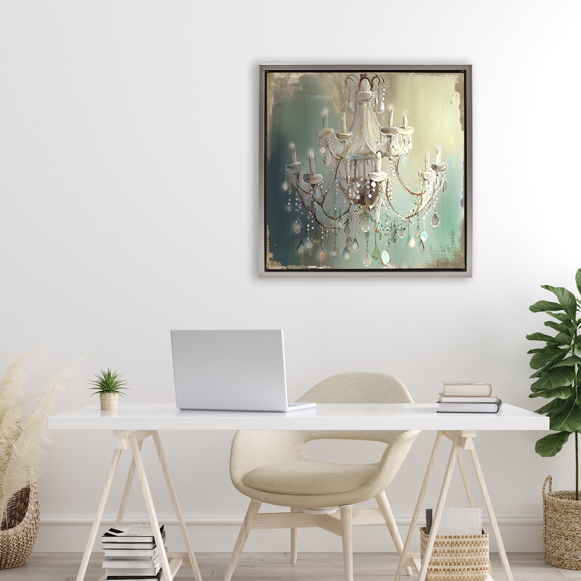 Vintage Illumine Chandelier Gray Framed Floater Canvas Wall Art, design by Sasha