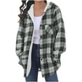 thumbnail image 2 of Oksale Plaid Flannel Shackets for Women with Hood Fleece Jackets Casual Button Down Shacket Jacket with Pockets Long Sleeve Coats Warm Soft Fall Coat Black L, 2 of 9