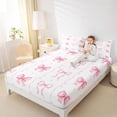 thumbnail image 3 of Erosebridal Pink Ribbon Bowknot Girls Full Size Sheets,Cartoon Coquette Bows Bed Sheets For Kids 4-Piece, 3 of 6
