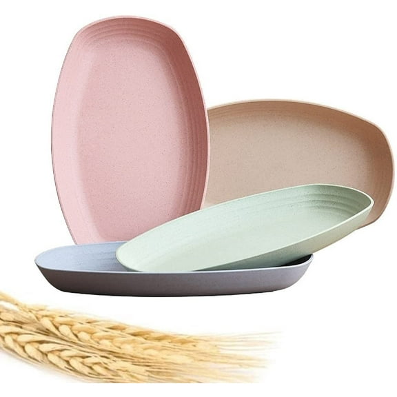 Nvzi Lightweight wheat straw board-4 packs of 11.8×7.1 inch unbreakable dinner plates,dishwasher and microwave,degradable,indestructible,dirt-resistant and easy to clean (4)