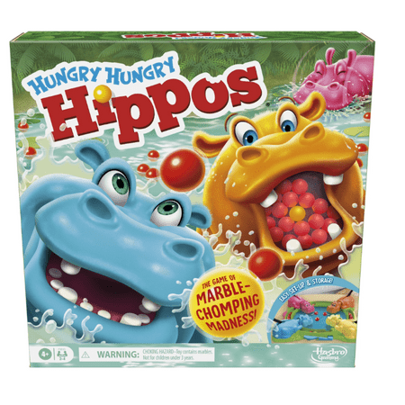 Hungry Hungry Hippos Board Game for Kids Ages 4+, Classic Marble-Chomping Game for 2–4 Players