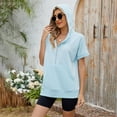 thumbnail image 6 of vigerkar Womens Oversized Half Zip Hoodies Short Sleeve Casual Sweatshirts Pullover Tops with Pockets Loose 2025 Clothes Sky Blue, XL, 6 of 8