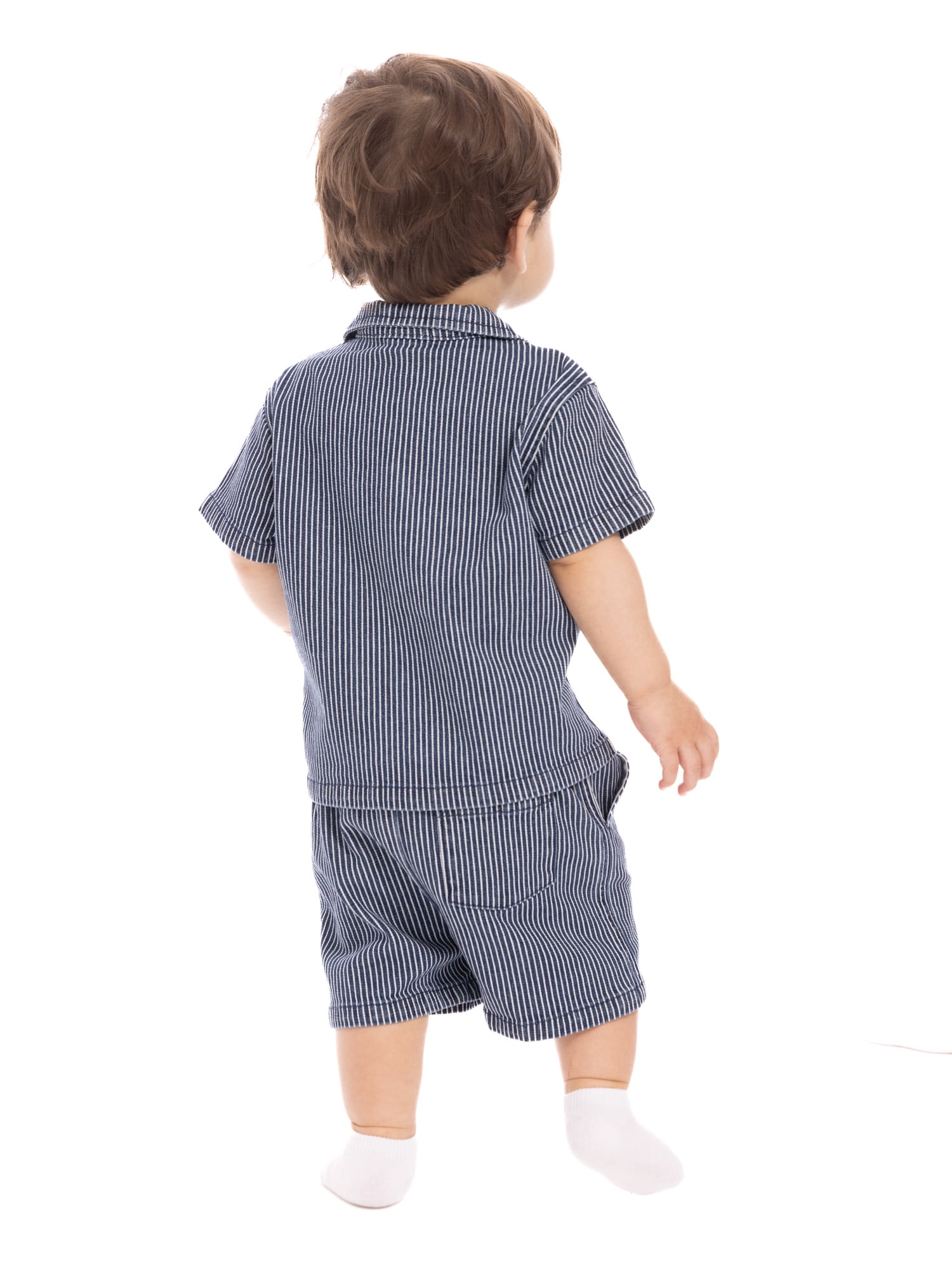 Wonder Nation Baby Boys Short Sleeve Striped Collared Button Top and Matching Shorts Set, Sizes 0/2M-24M