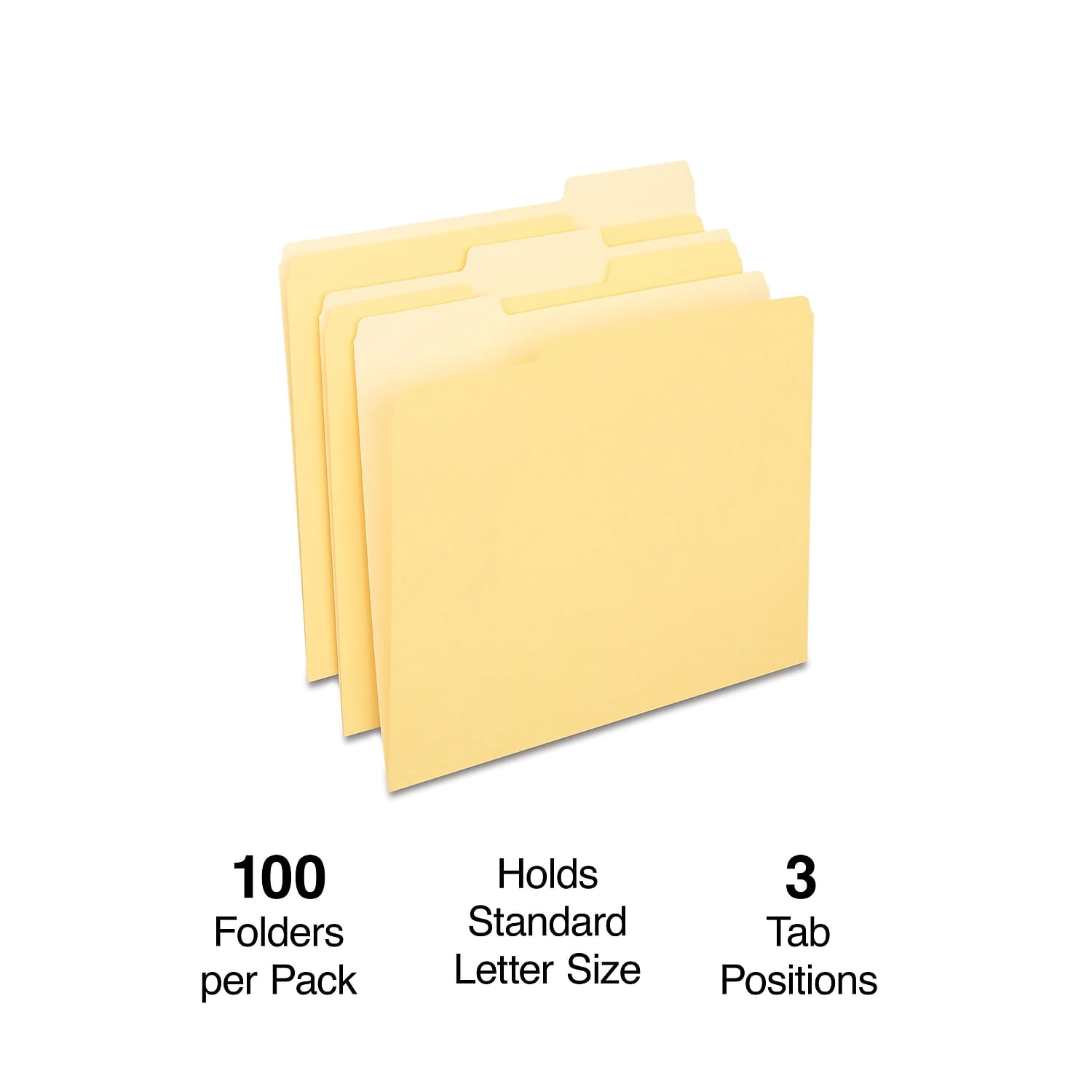 Staples Colored Top-Tab File Folders 3 Tab Yellow Letter Size 100/Pack 224535