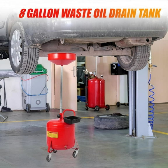 AOILE 8/20 Gallon Portable Waste Oil Drain Tank with Wheels, Adjustable Height Funnel, Air-Operated