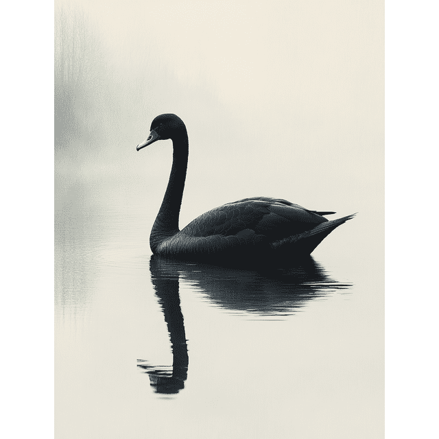 Qisvanset 12x16 Inch 2D Flat Framed Canvas Art, Black Swan Water Reflection Minimalist Wildlife Modern Home Wall Art
