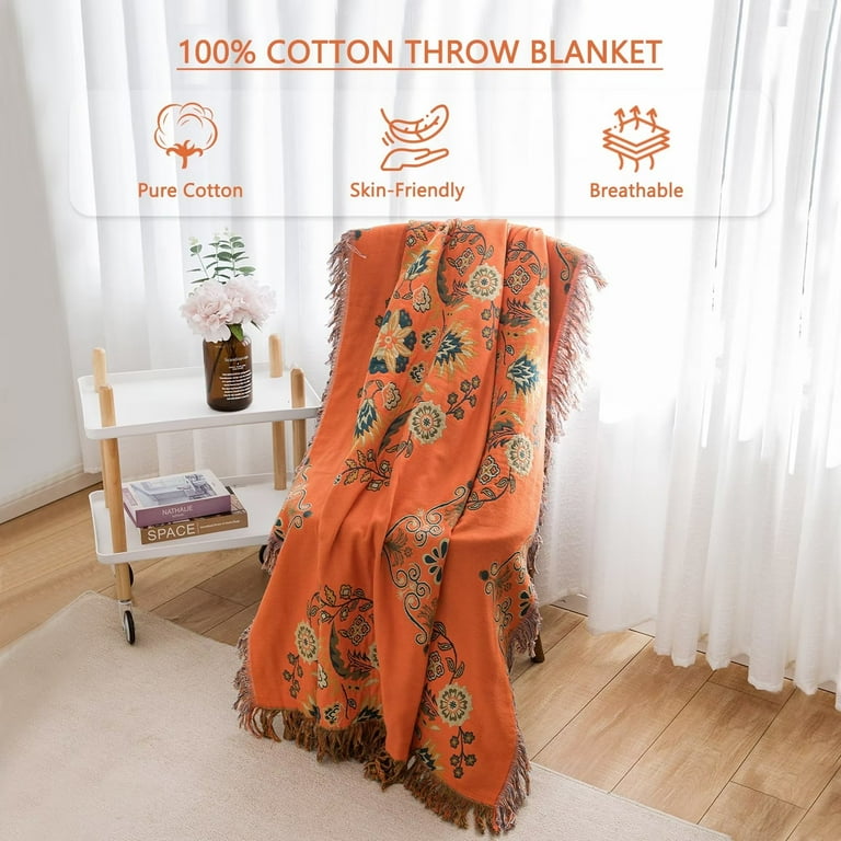 Orange cotton throw sale