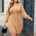 thumbnail image 5 of Levmjia Womens Plus Size Mini Dress V Neck Long Sleeve Hollow Solid Color Slim Bodycon Dress Elegant Outfit Party Dating Evening Daily, 5 of 5