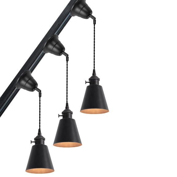 KAYYELAMP 3-Pack Slope Position Roof Track Light H-Type Black Switch Base and Metal Shade Adjusted Cord Vintage Pendant Lighting for Kitchen Bar Dining Room (No Bulb, Track)