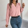 thumbnail image 2 of Ankola Women's Business Tops Long Sleeve Elegant V Neck Shirts Casual Satin Dressy Shirts Solid Color Work Tops, 2 of 3