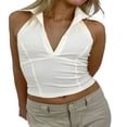 thumbnail image 2 of Women Summer Halterneck Tops V-neck Solid Color Backless Crop Tops, 2 of 6