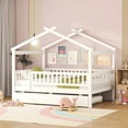 thumbnail image 2 of Bellemave Full Size House Bed with Trundle Playhouse Platform Bed Wooden House-shaped Bed Frame with Fence Guardrail and Roof Tent Beds  (White, Full Size), 2 of 9
