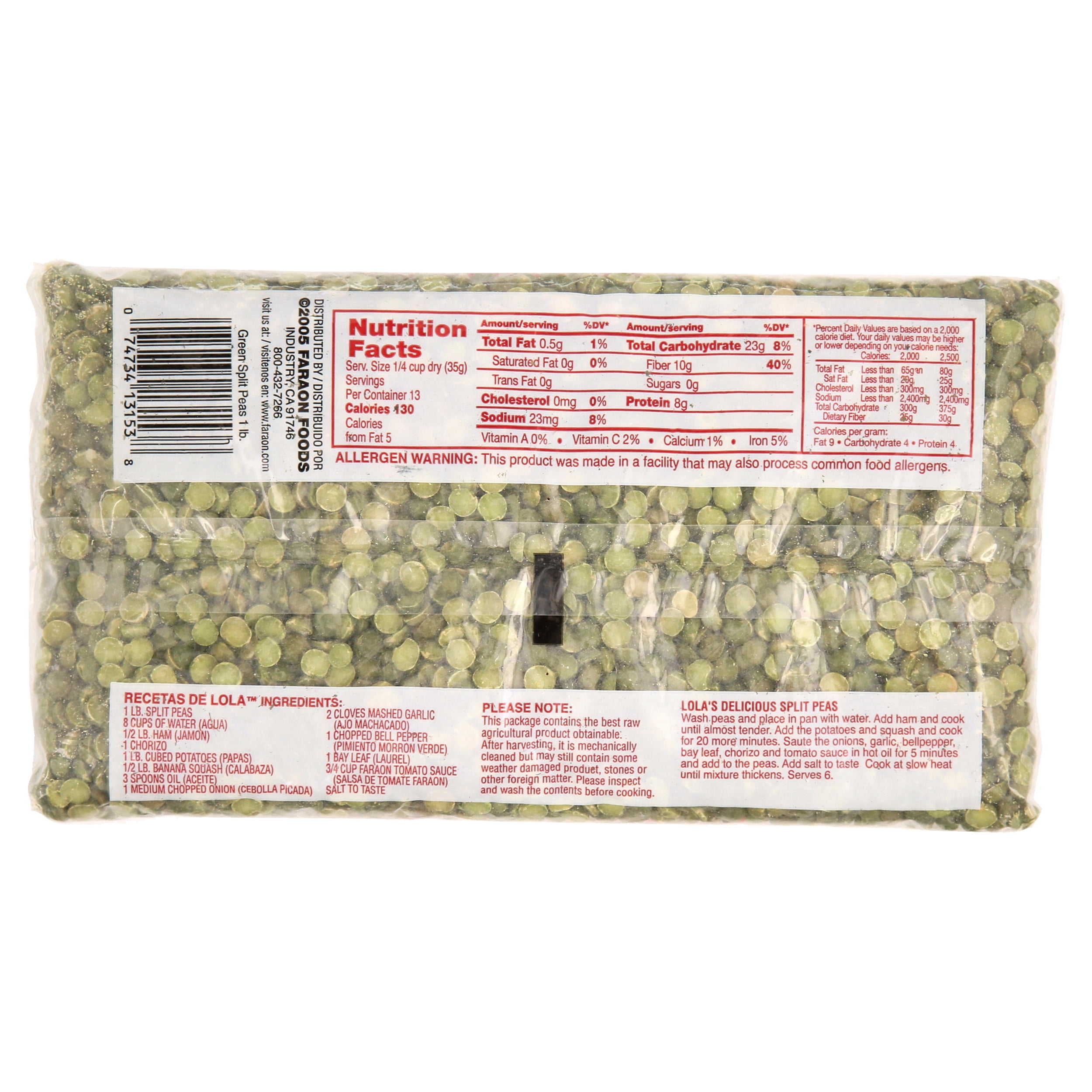 Faraon Chicharos Pelados Green Split Peas, 16 oz