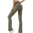 thumbnail image 2 of TMOYZQ Women's Cargo Pants Flared High Waisted Yoga Leggings Stretchy Workout Bell Buttom Solid Color Running Tight Casual Slim Fit Yoga Pants with Pockets, 2 of 4