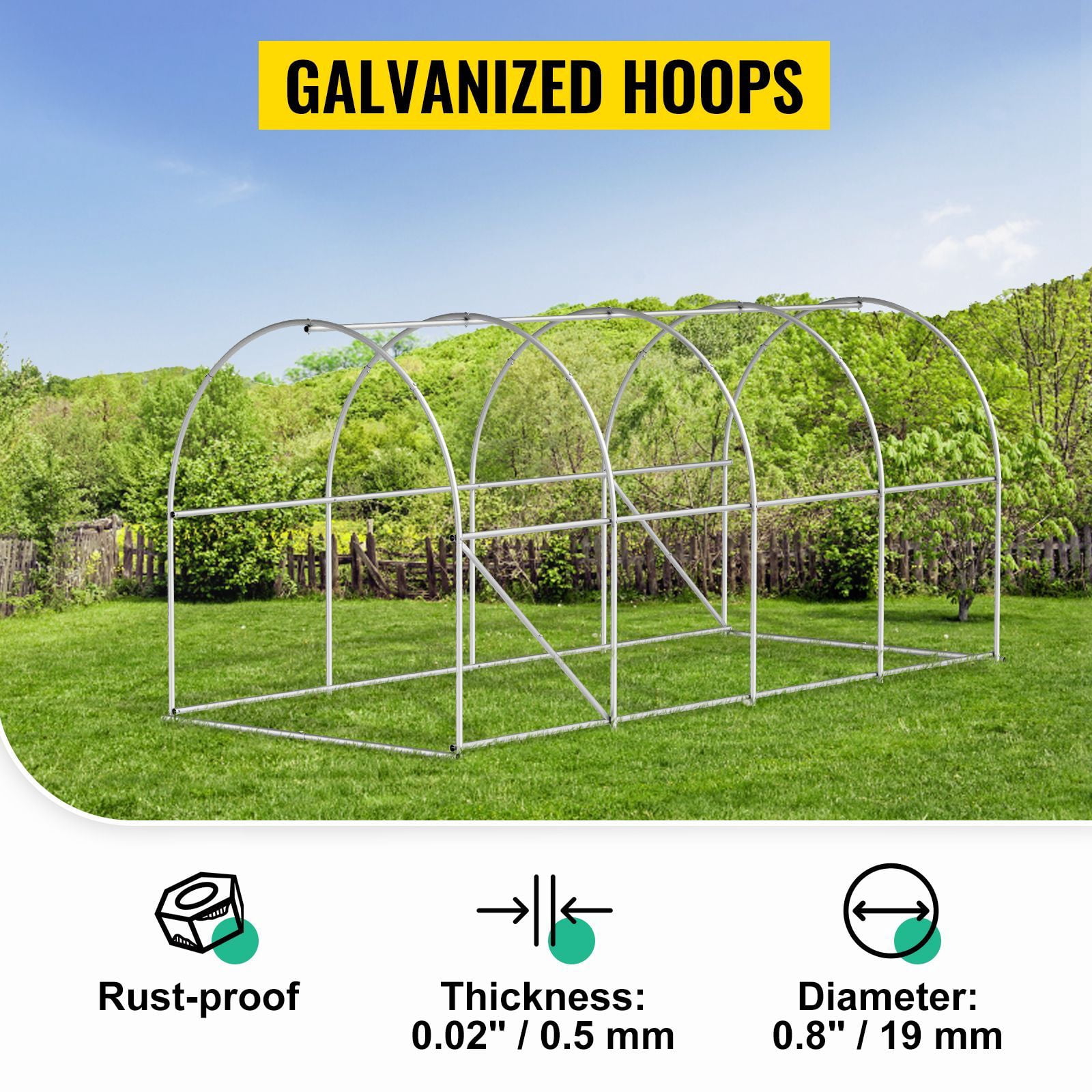 Walk-in Tunnel Greenhouse, 15 x 7 x 7 ft Portable Plant Hot House with Galvanized Steel Hoops, 1 Top Beam, Diagonal Poles, Zippered Door & 8 Roll-up Windows, Green