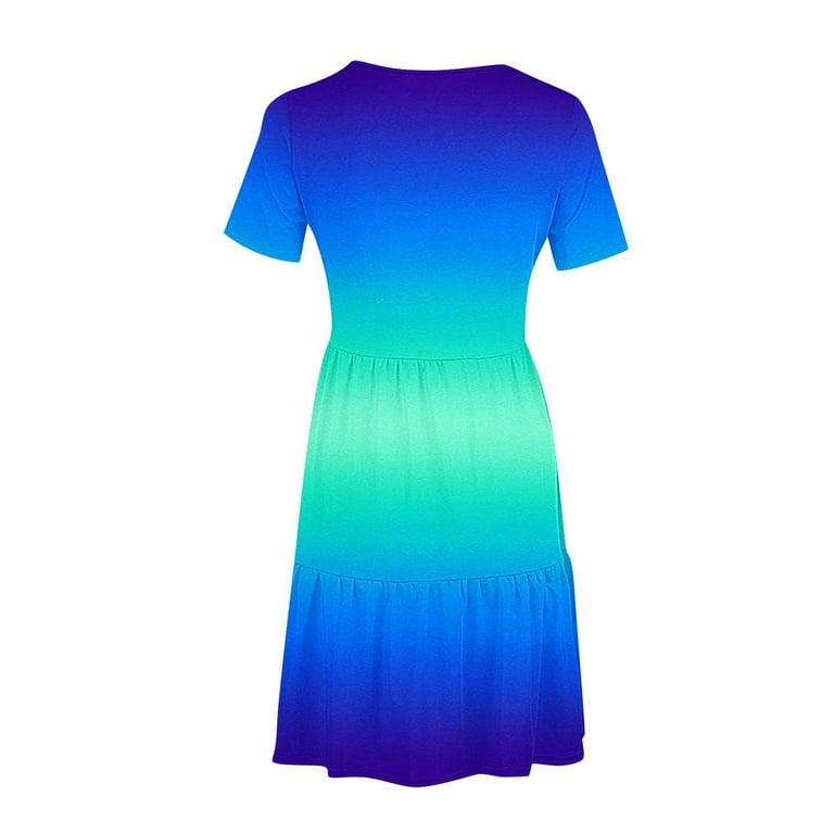 asdoklhq Party Dresses for Women Summer Casual Short Sleeve T Shirt Dress  Tiered Mini Dresses with Pockets Blue 2X
