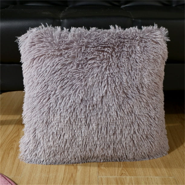 Thick Plush Wool Throw Pillow Covers 16x16 Inch Cream Soft Decorative Cushion Cover for Sofa Bedroom Pillow Shell -1 pc,Gray