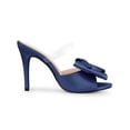 thumbnail image 3 of BLISSFUL STEP Women's Clear Strap Bow Stiletto Heels Mules Slide Sandals Navy Blue 7, 3 of 7