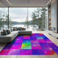 thumbnail image 2 of ODIKA 6'x9' Washable Area Rug Checkered Purple Gradient Sparkle Gaze Unicorn Motif Playroom for Queen Size Bedroom, Under Bed, Master Suite, Easy Care, Non-Shedding, 2 of 7