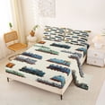 thumbnail image 2 of Castle Fairy Watercolor Train Set Bed Sheets 4pcs for Boys, Retro Engine Print King Sheets for Bedroom, Blue Brown, 2 of 6